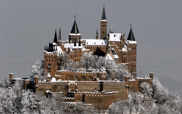 Castle snow roof towers trees free wallpaper for desktop - medium preview image