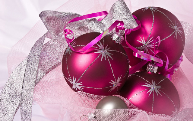 Shiny pink christmas ornaments ribbons free wallpaper for desktop - medium preview image