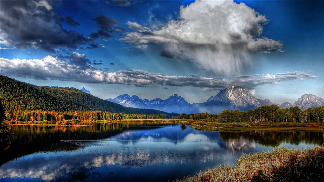 Lake mountains cloudy sky rainbow free wallpaper for desktop - medium preview image