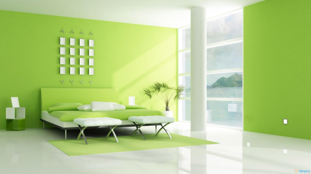 Green room white bed green #2 free wallpaper for desktop - medium preview image