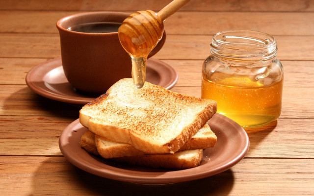 Toast honey wooden table food free wallpaper for desktop - medium preview image