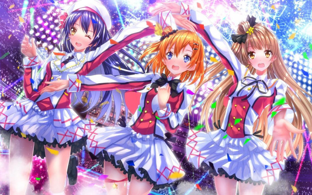 Anime girls dancing fireworks colorful free wallpaper for desktop - medium preview image