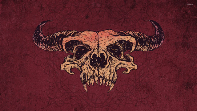 Bull skull horns red background free wallpaper for desktop - medium preview image