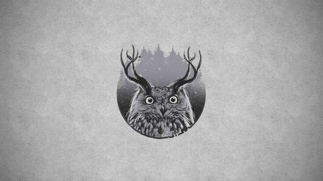 Owl antlers circle trees moon free wallpaper for desktop - medium preview image