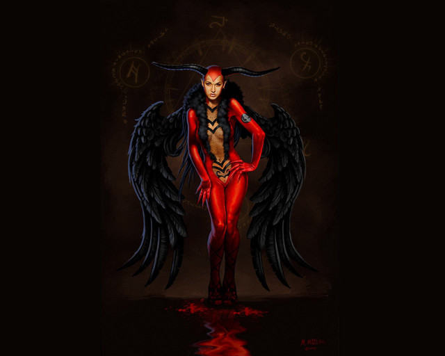 Woman black wings red body free wallpaper for desktop - medium preview image