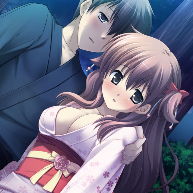 Anime couple hugging forest blue free wallpaper for tablet - medium preview image