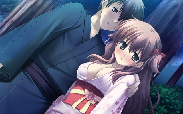 Man woman hugging woods together free wallpaper for desktop - medium preview image