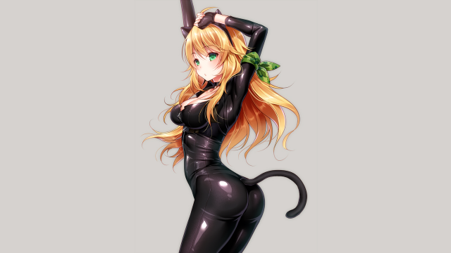 Woman black catsuit green apple free wallpaper for desktop - medium preview image