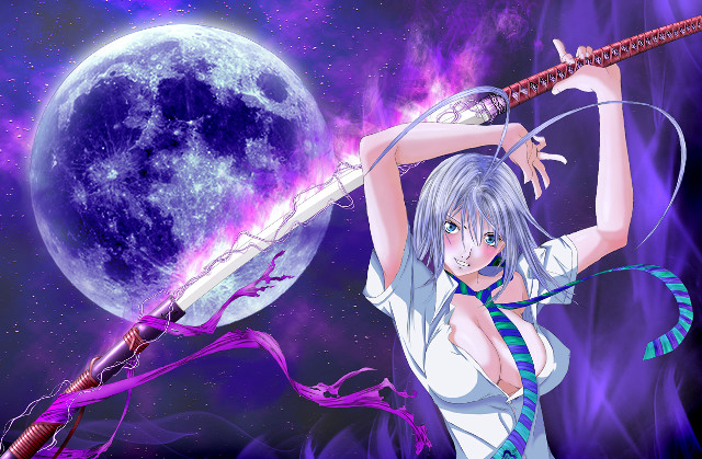 Anime girl sword fullmoon purple free wallpaper for desktop - medium preview image
