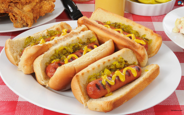 Hot dogs mustard relish fries free wallpaper for desktop - medium preview image