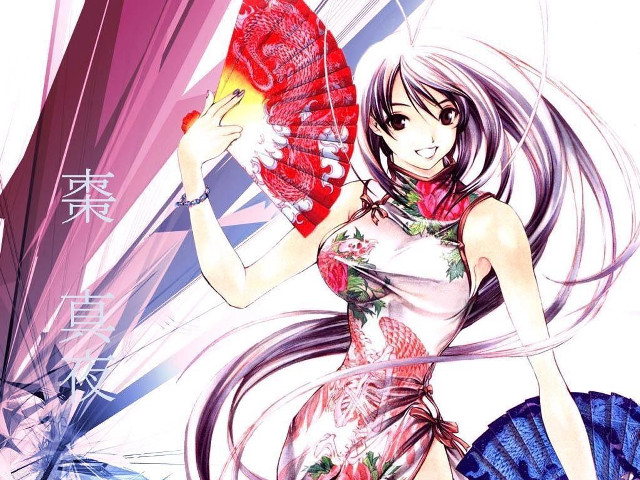 Woman dress fan flower dragon free wallpaper for desktop - medium preview image