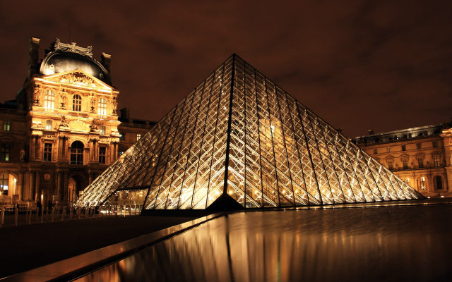 Large glass pyramid night building #2 free wallpaper for desktop - medium preview image