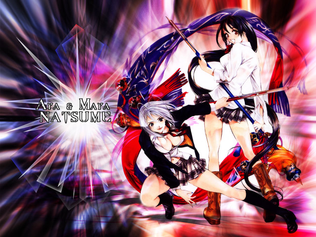 Anime fighting girls red blue free wallpaper for desktop - medium preview image