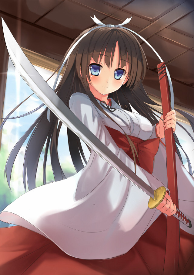 Woman sword red dress katana free wallpaper for mobile - medium preview image