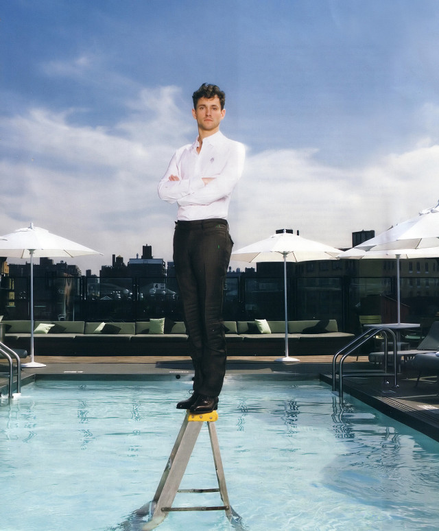 Man ladder pool water umbrellas free wallpaper for mobile - medium preview image