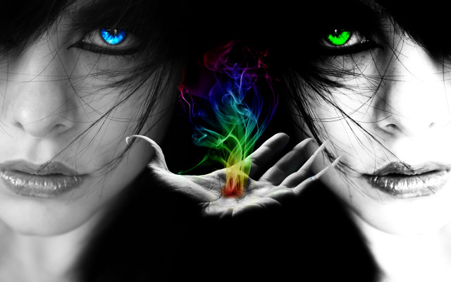 Women green eyes rainbow hand free wallpaper for desktop - medium preview image