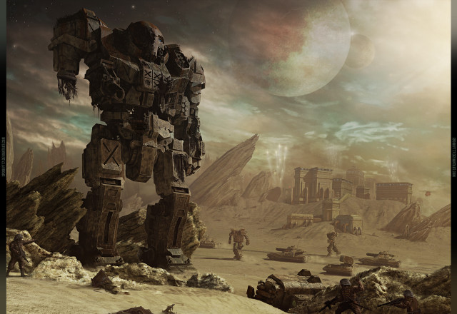 Sci fi robot desert planet free wallpaper for desktop - medium preview image
