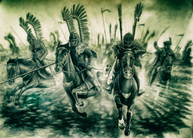 Man riding horsemen horseback drawing free wallpaper for desktop - medium preview image