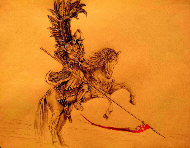 Man horse sword spear blood free wallpaper for desktop - medium preview image