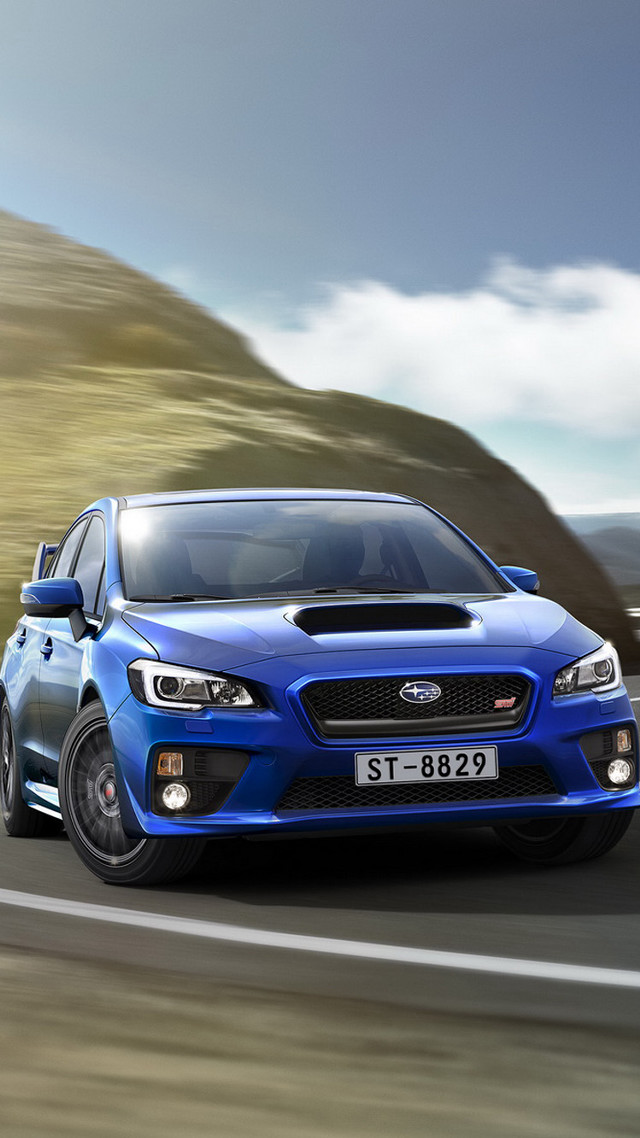 Blue subaru driving mountain road free wallpaper for mobile - medium preview image
