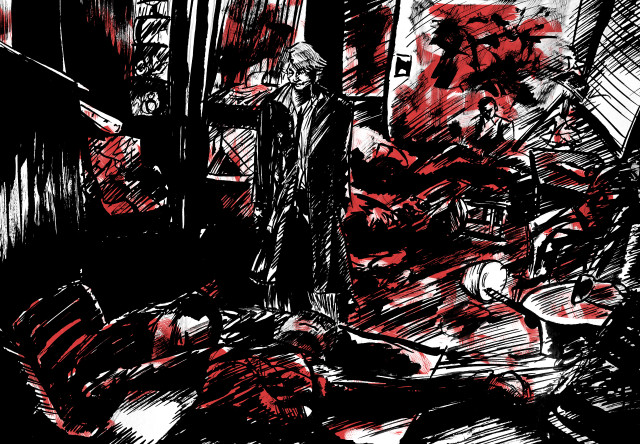 Black white comic blood glowing free wallpaper for desktop - medium preview image