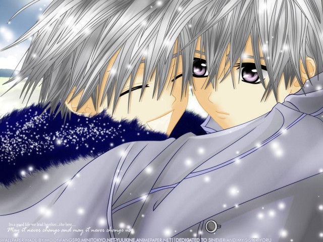 Anime couple kissing snow falling free wallpaper for desktop - medium preview image