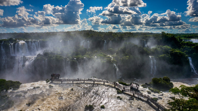Bridge river waterfall clouds sky free wallpaper for desktop - medium preview image