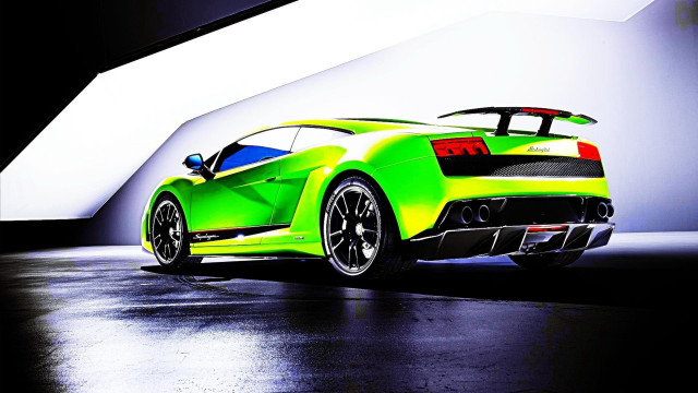 Green sports car garage white free wallpaper for desktop - medium preview image