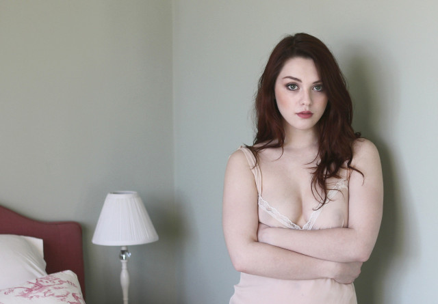 Woman pink dress bedroom bed free wallpaper for desktop - medium preview image