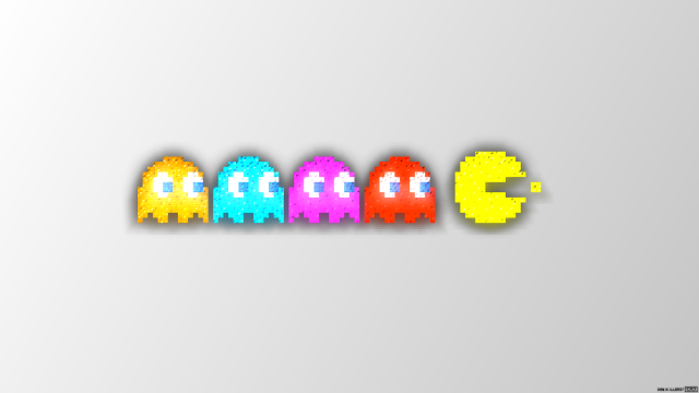 Pacman pixel art game reflection free wallpaper for desktop - medium preview image