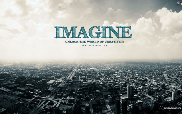 Imagine cityscape blackwhite sky bluefont free wallpaper for desktop - medium preview image
