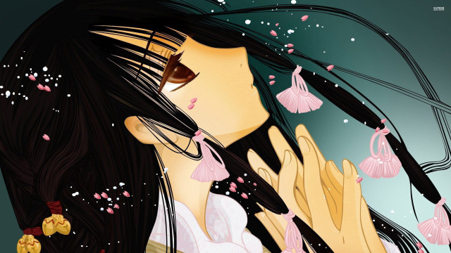 Woman hair wind pink flowers free wallpaper for desktop - medium preview image