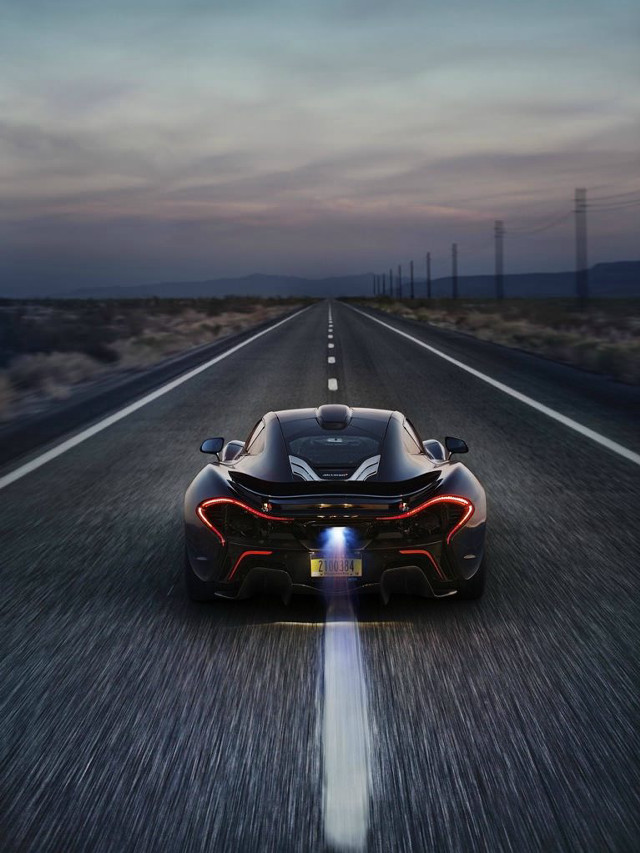 Black sports car night road free wallpaper for mobile - medium preview image