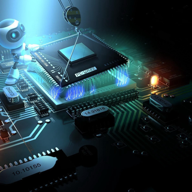 Robot standing computer board circuit free wallpaper for tablet - medium preview image