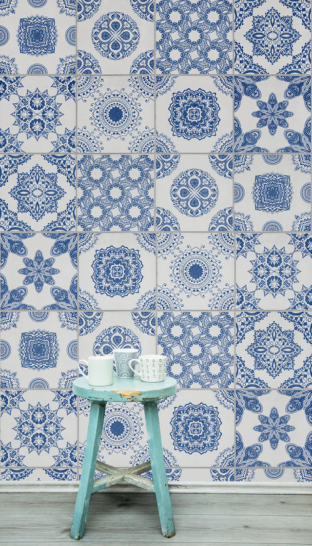 Blue white wall table vase free wallpaper for mobile - medium preview image