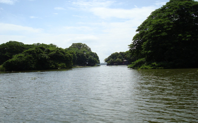 River boat trees blue sky free wallpaper for desktop - medium preview image