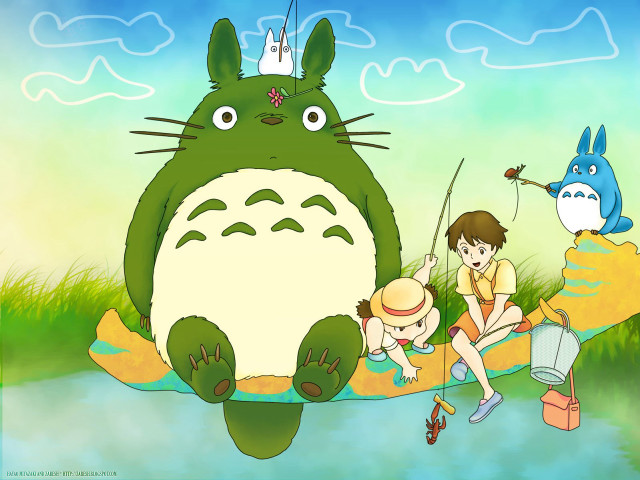 Cartoon person sitting rock totoro free wallpaper for desktop - medium preview image