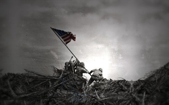 Flag raising black white photo free wallpaper for desktop - medium preview image