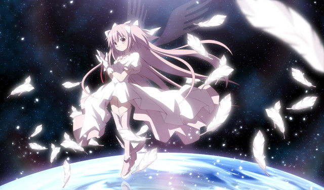 Girl white dress flying planet free wallpaper for desktop - medium preview image