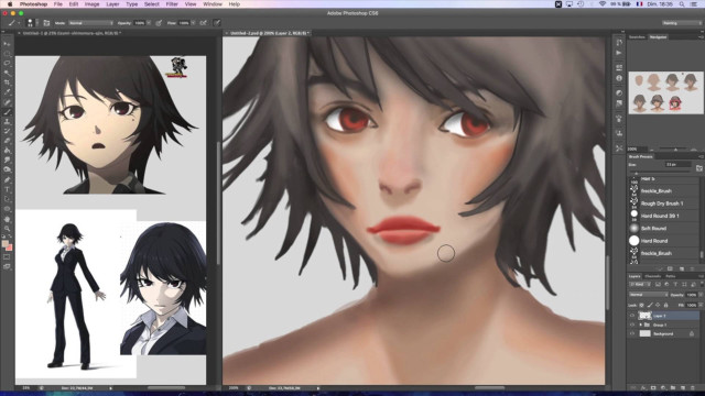 Woman red eyes man black free wallpaper for desktop - medium preview image