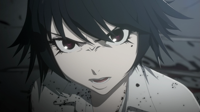 Black hair red eyes serious free wallpaper for desktop - medium preview image