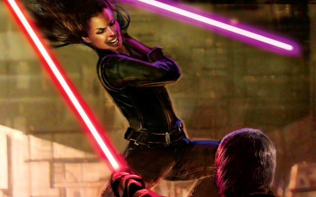 Woman lightsaber man suit sword free wallpaper for desktop - medium preview image