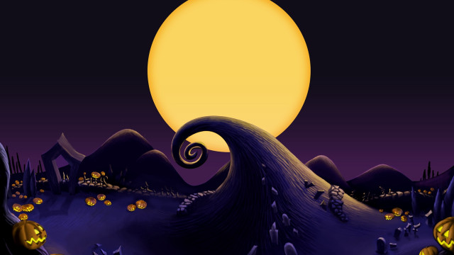 Halloween cartoon scene full moon #2 free wallpaper for desktop - medium preview image