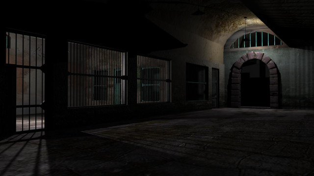 Dark hallway barred window door free wallpaper for desktop - medium preview image