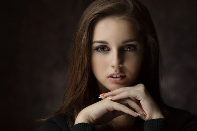 Woman long hair black sweater #2 free wallpaper for desktop - medium preview image