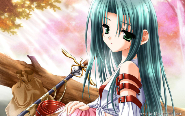Girl blue hair sword shell free wallpaper for desktop - medium preview image