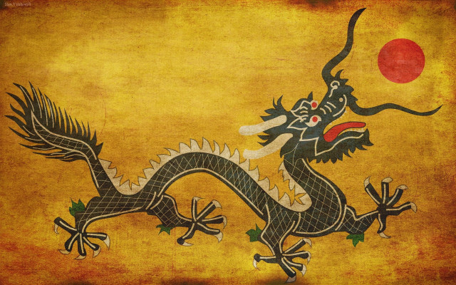 Dragon yellow background red sun #3 free wallpaper for desktop - medium preview image