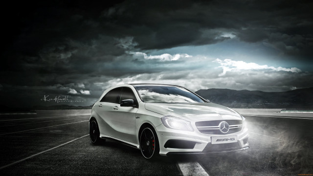 White mercedes beach cloud ocean free wallpaper for desktop - medium preview image
