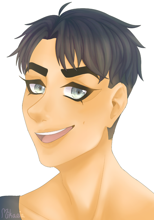 Smirking man black hair blue free wallpaper for mobile - medium preview image