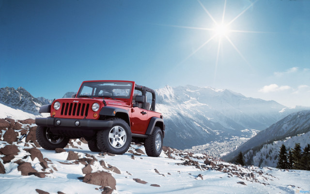 Red jeep snowy mountain sunshine #2 free wallpaper for desktop - medium preview image